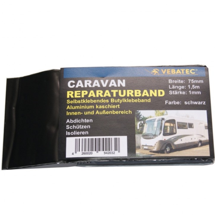 Vebatec Caravan Butyl Reparaturband Alu schwarz 75mm 1,5m