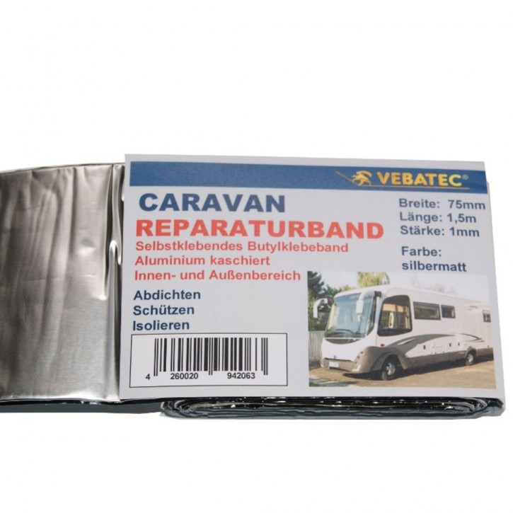 Vebatec Caravan Butyl Reparaturband Alu silbermatt 75mm 1,5m